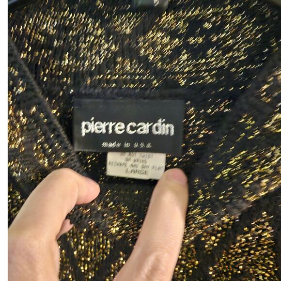 VINTAGE Pierre Cardin 70s or 80s Black & Gold Mock Neck Sweater Size Large - Picture 13 of 14